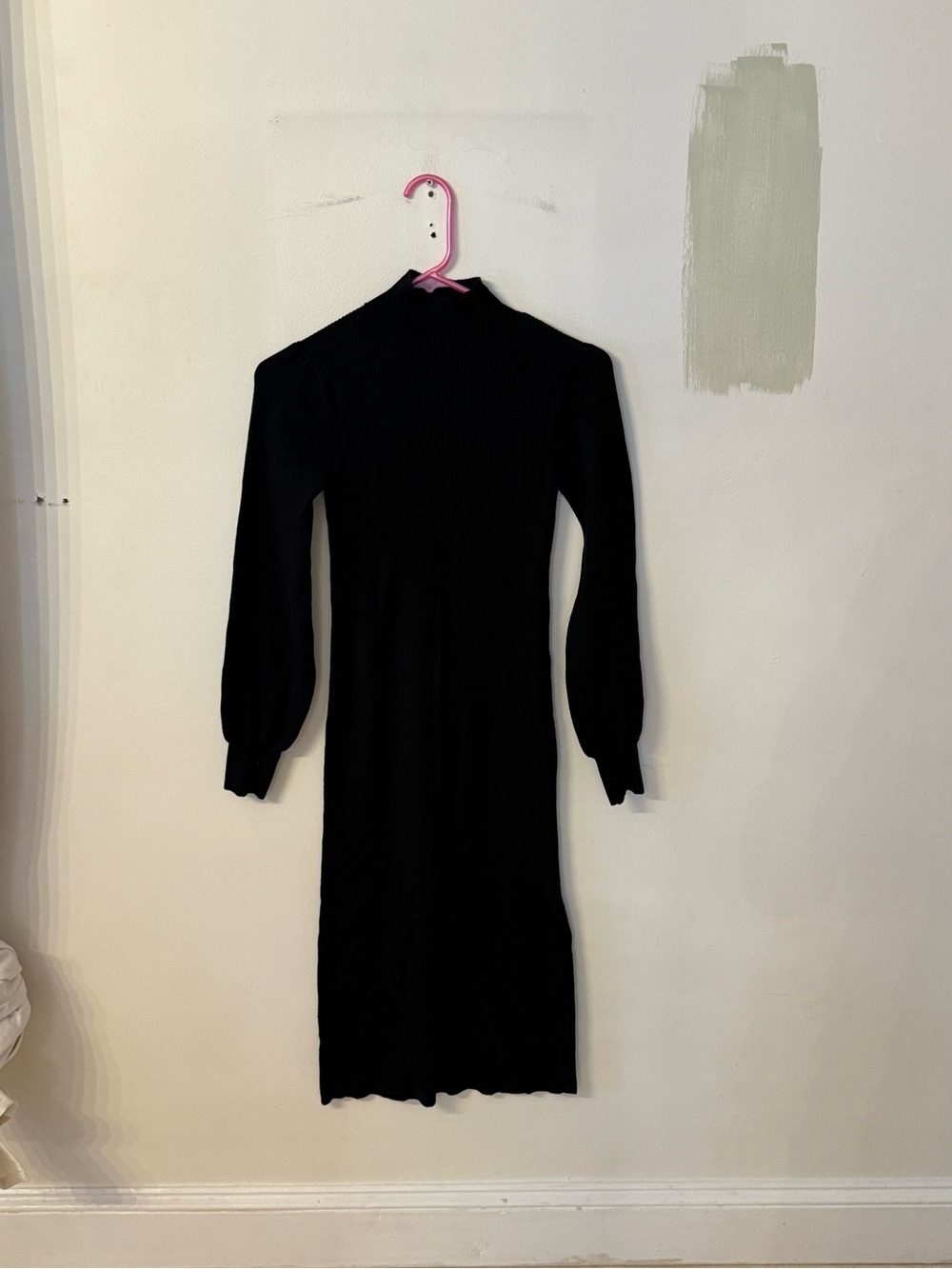 LOFT Black Long-Sleeve Knit Midi Dress